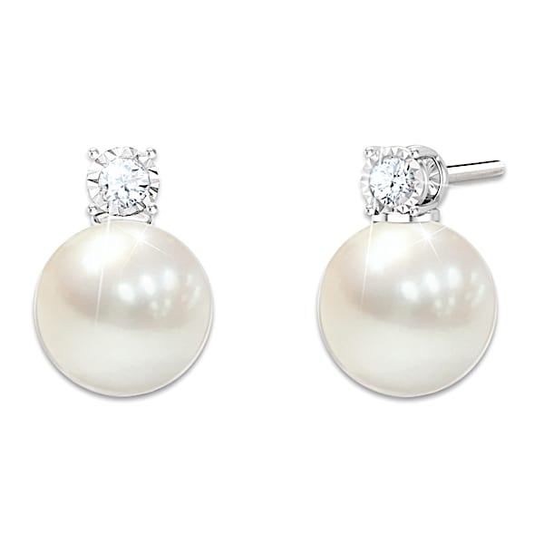 Cultured Freshwater Pearl And Diamond Earrings For Daughter