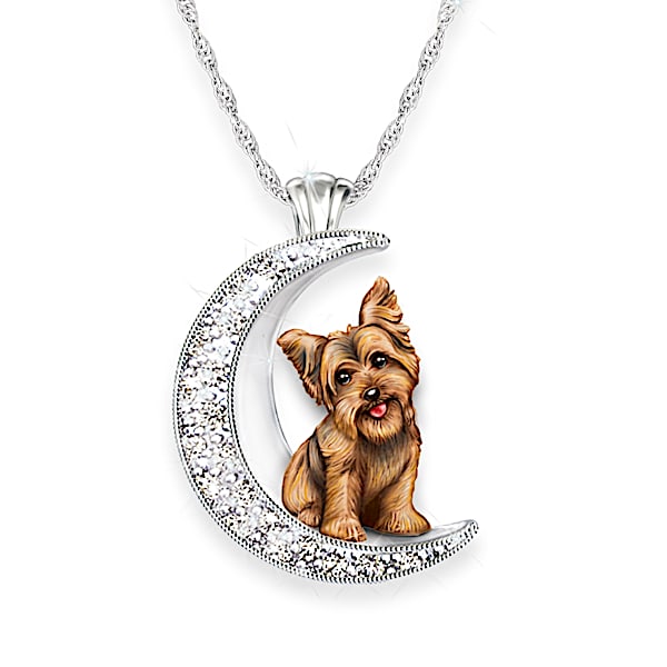 Dog And Crystal Moon Pendant Necklace: Choose Your Breed