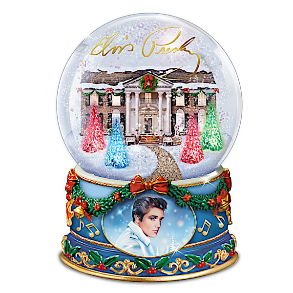 Elvis Presley Light-Up Glitter Globe Plays Blue Christmas