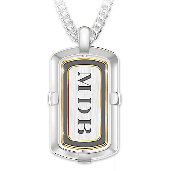 Son Wherever You Go Men's Personalized 2-In-1 Design Stainless Steel & Diamond Dog Tag Pendant Necklace - Personalized Jewelry