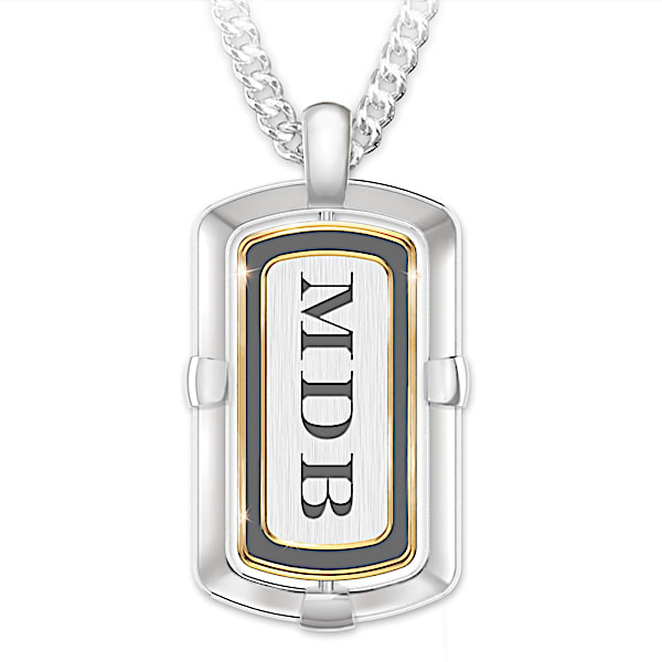 Son Wherever You Go Men's Personalized 2-In-1 Design Stainless Steel & Diamond Dog Tag Pendant Necklace - Personalized Jewelry