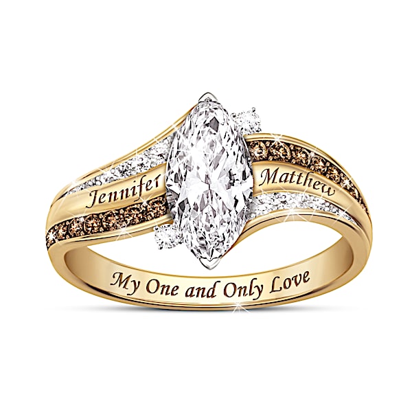 My One And Only Love Women's Personalized Topaz And Diamond Ring With 18K Gold-Plating - Personalized Jewelry