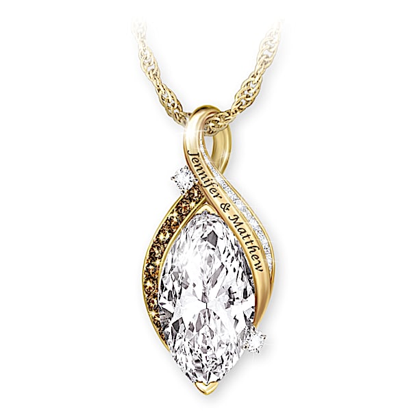 My One And Only Love Personalized 18K Gold-Plated Pendant Necklace Featuring A White Topaz Center Stone Surrounded By A Pave Of