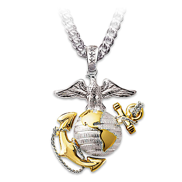 USMC Strong Pendant Necklace With Sculpted Emblem