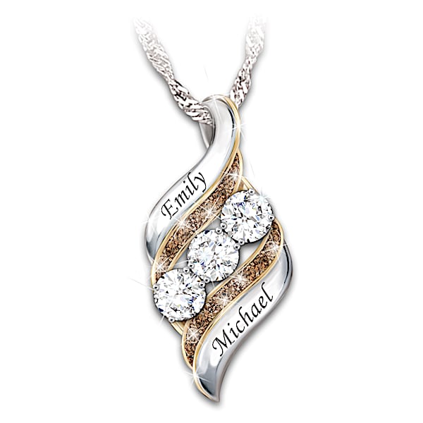 Today, Tomorrow & Always Women's White Topaz And Mocha Diamond Personalized Pendant Necklace With 18K Gold-Plated Accents - Pers