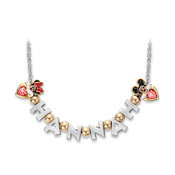 Disney Believe In The Magic In You Women's Personalized Birthstone Mickey Mouse & Minnie Mouse Name Necklace - Personalized Jewe