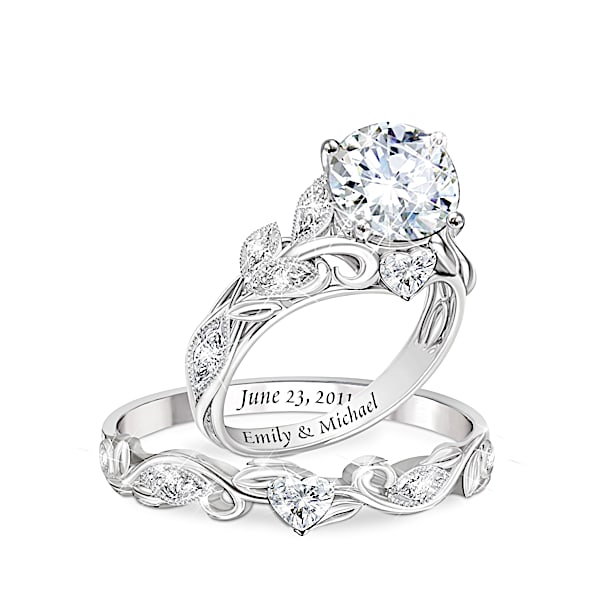 Our Love Blooms Forever Women's Personalized Simulated Diamond Bridal Ring Set - Personalized Jewelry
