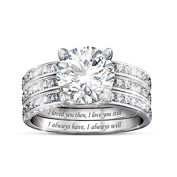 Always My Love Women's Personalized Simulated Diamond Jacket Ring Set Featuring A Unique 2-Ring Set With A 3-Band Look - Persona