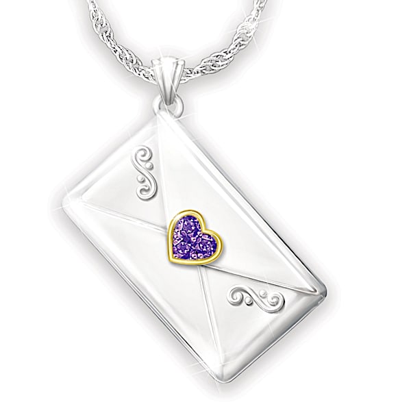 My Granddaughter, I Love You Personalized Birthstone Pendant Necklace Featuring A Unique Envelope Design With An 18K Gold-Plated