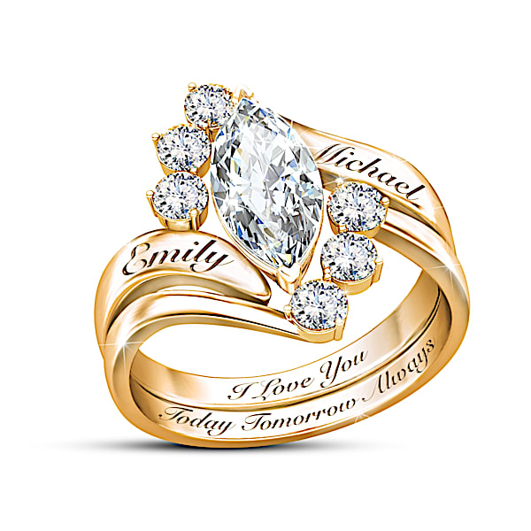 Love Completes Us Women's Personalized 18K-Gold Plated Topaz Stacking Ring - Personalized Jewelry