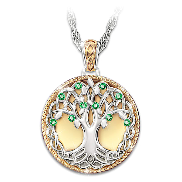 Celtic Tree Of Life Simulated Emerald Pendant Necklace