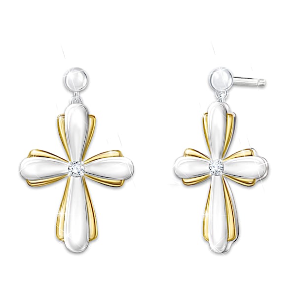 Blessed With Faith Diamond Cross Earrings With Prayer Card