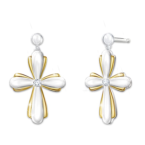 Blessed With Faith Diamond Cross Earrings With Prayer Card