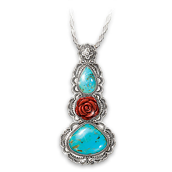Rose Of Life Turquoise And Red Jasper Pendant Necklace