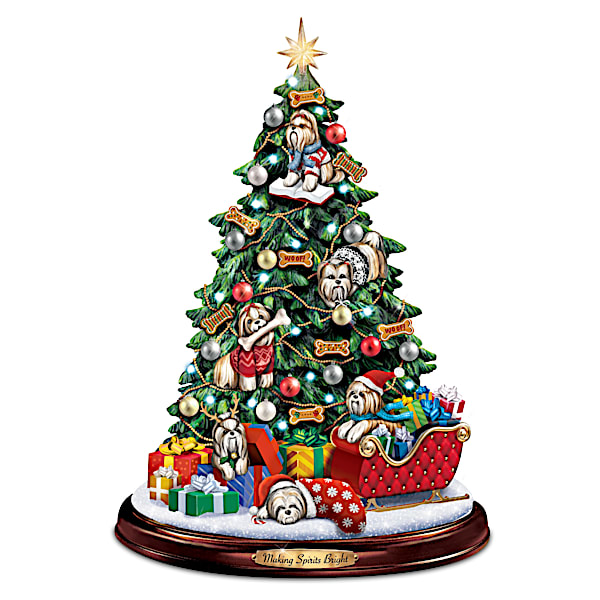 Shih Tzu Illuminated Tabletop Christmas Tree