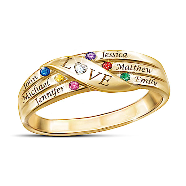 Love Holds Our Family Together Women's Personalized Diamond And Crystal Birthstone Ring - Personalized Jewelry