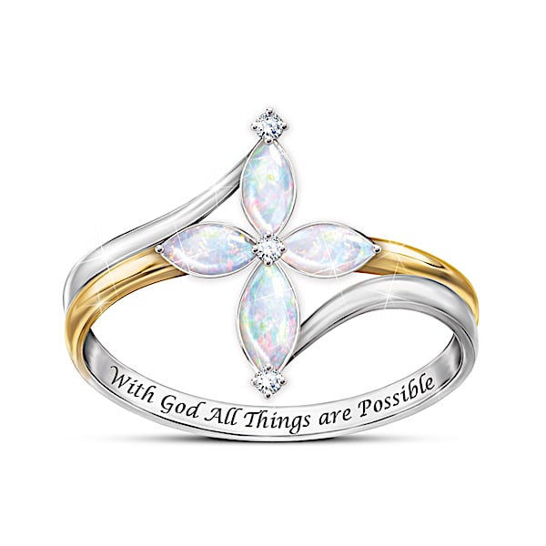 The Trinity Australian Opal And Diamond Cross Ring