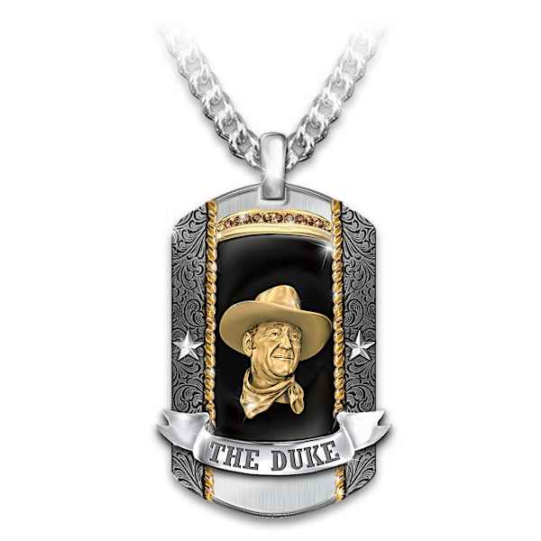 John Wayne 10 Genuine Bourbon Quartz Gems Dog Tag Necklace