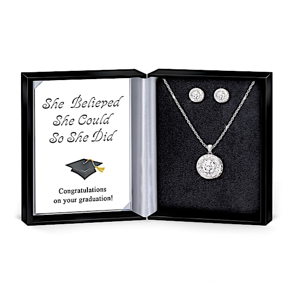 Graduation Necklace And Earrings With 5 Carats of Crystals