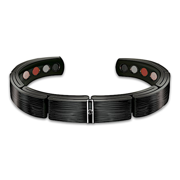 Ion-Plated Men's Wellness Bracelet With Black Sapphire