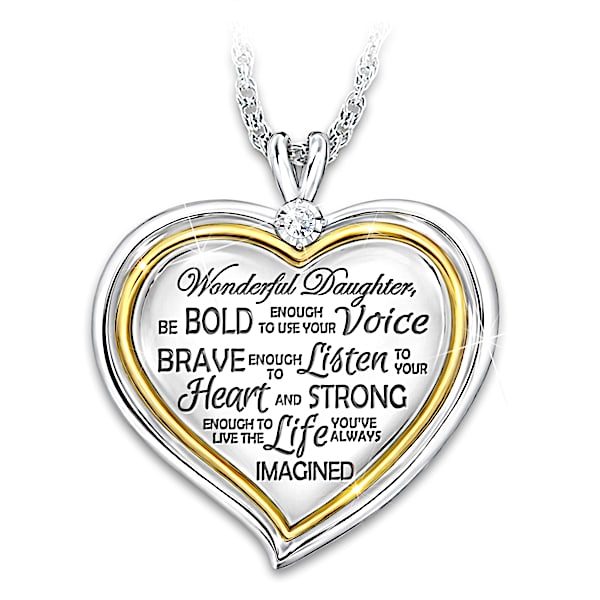 A Loving Parent's Words Of Wisdom Personalized Heart-Shaped Pendant Necklace With 18K Gold-Plated Accents Engraved With Inspirat