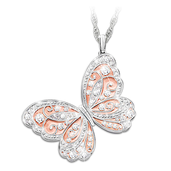 Spread Your Wings & Fly Personalized Granddaughter 18K Rose Gold-Plated Locket Pendant Necklace Featuring Butterfly Design & Ado