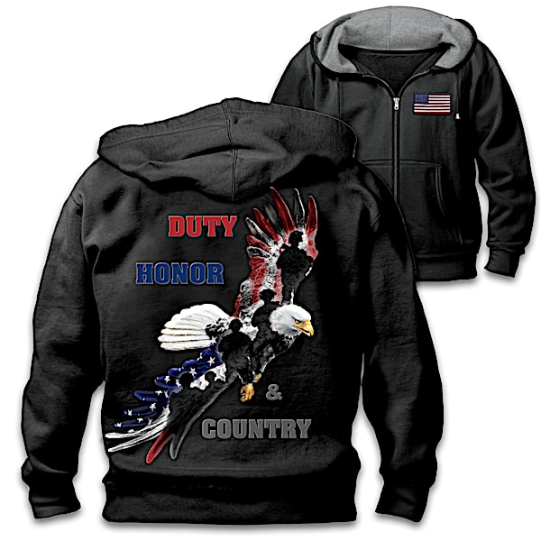 Full-Zip Hoodie With Embroidered American Flag Patch