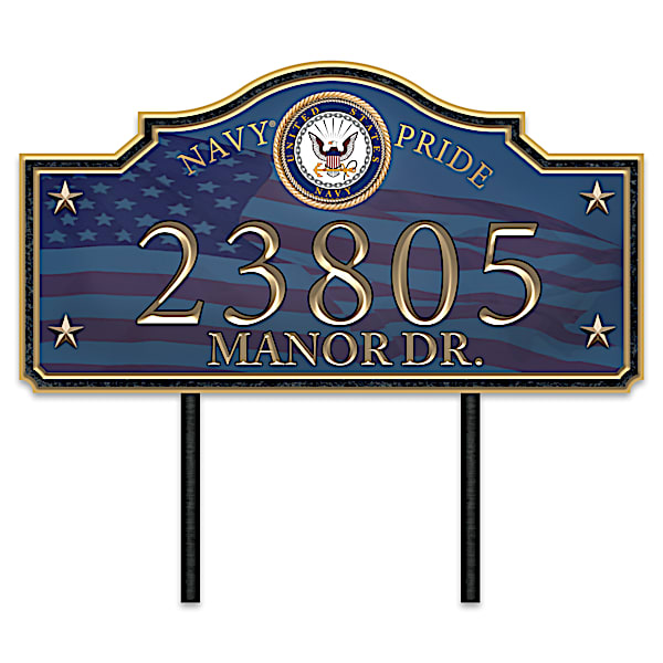 Navy Pride Personalized Outdoor Address Sign With Official Emblem