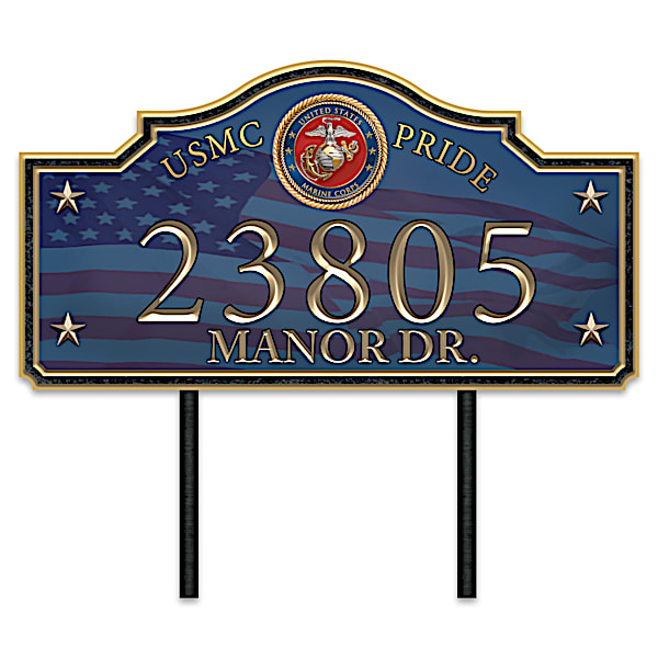 USMC Pride Personalized Outdoor Address Sign With Official Seal