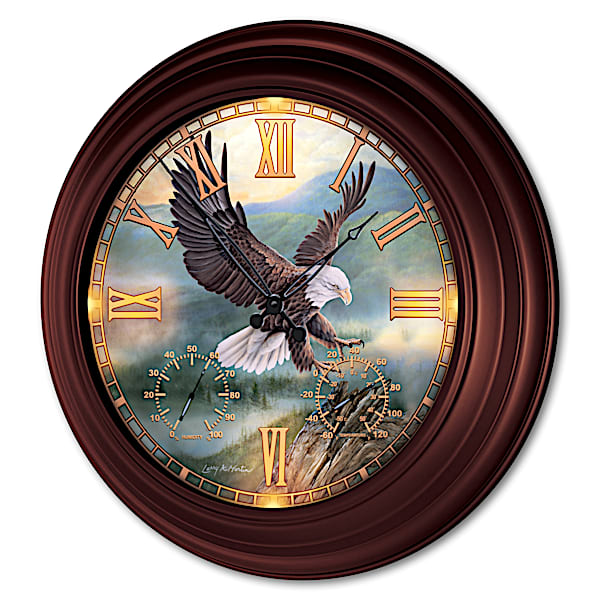 Larry Martin Eagle Art Illuminated Outdoor Atomic Wall Clock