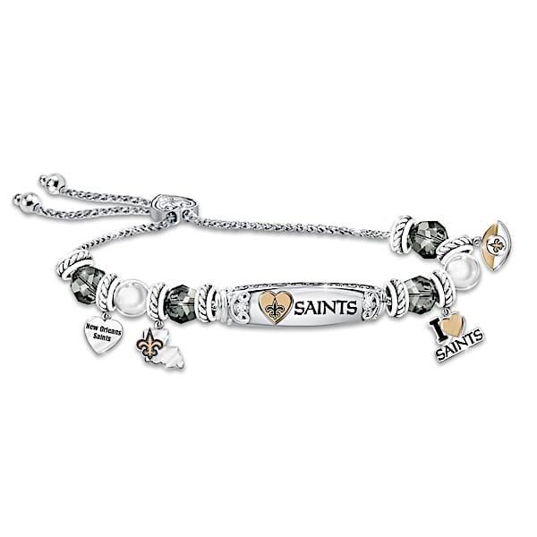 I Love My New Orleans Saints Women's Sterling Silver-Plated Personalized NFL Charm Bracelet - Personalized Jewelry