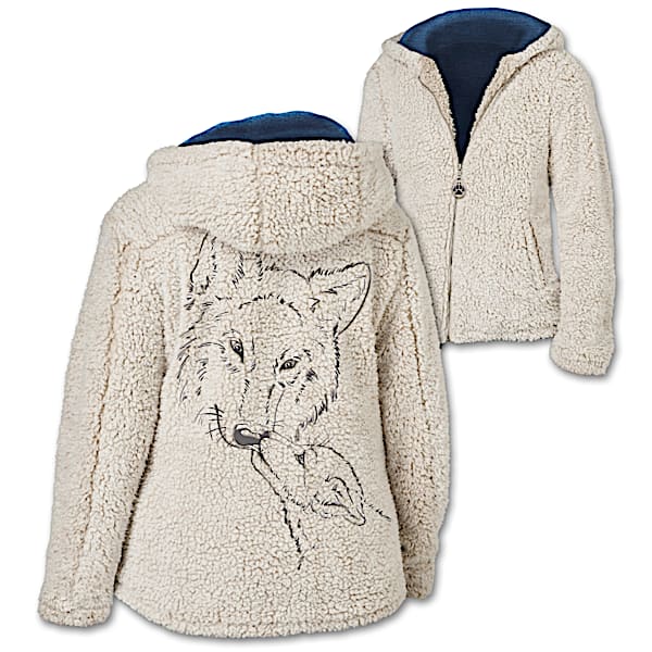 Warmth Of The Wild Sherpa Jacket With Wolf Art