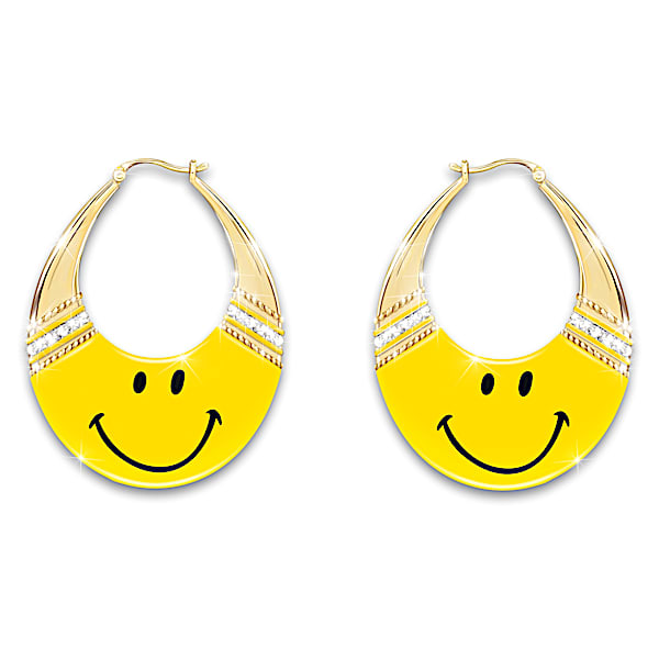 Smile Hoop Earrings With Crystals