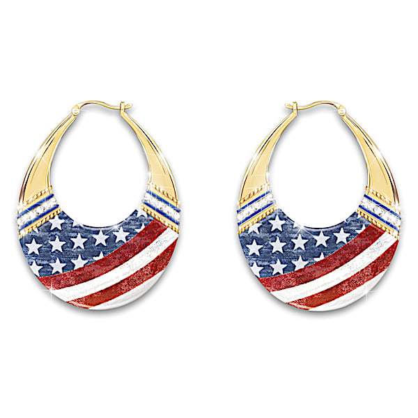 Patriotic American Flag Art Earrings With Crystals