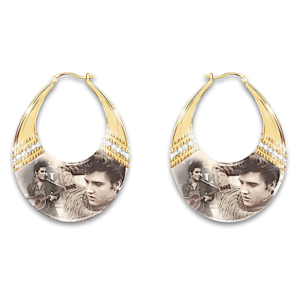 Elvis Presley Burning Love Hoop Earrings With Crystals