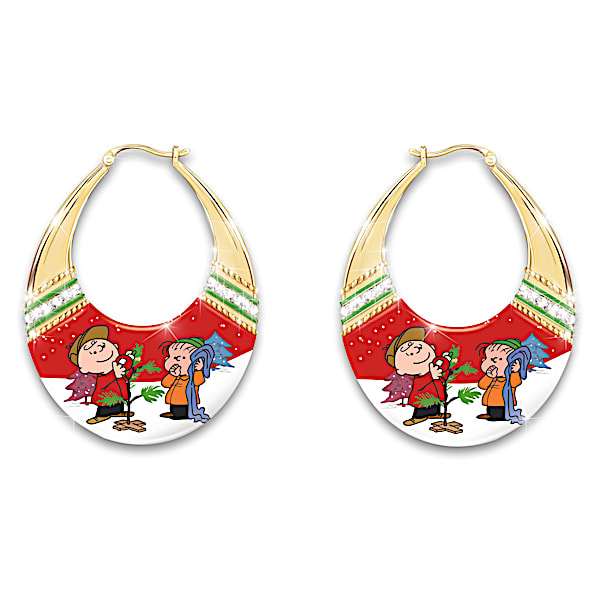 PEANUTS Christmas Hoop Earrings Featuring 12 Crystals