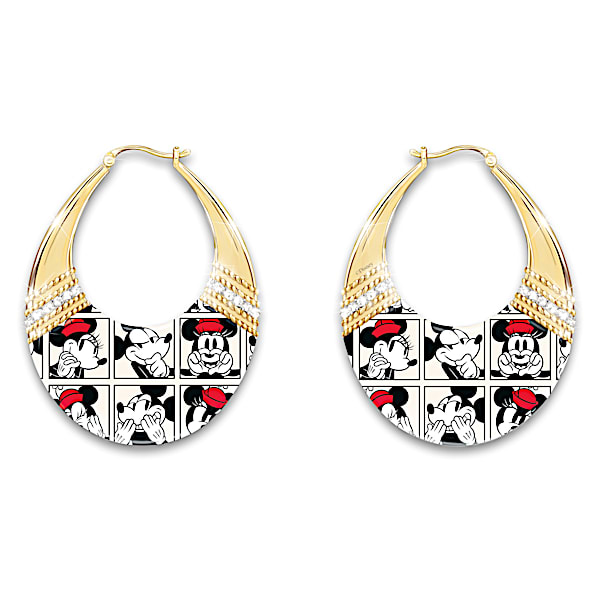 Disney Mickey Mouse And Minnie Mouse Earrings With Crystals