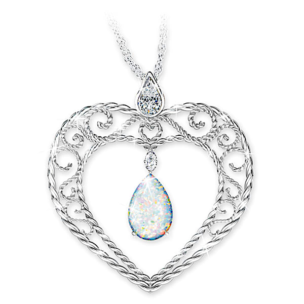 Husband Remembrance Pendant Necklace With Created Opal