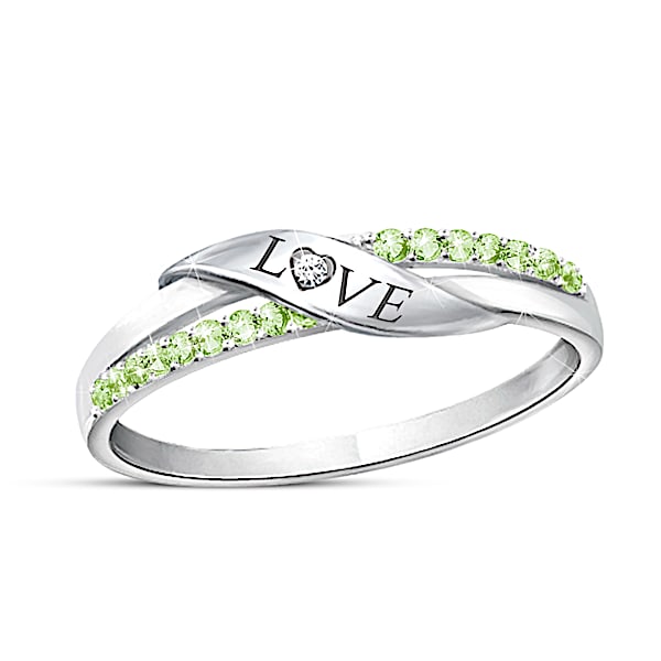 Love Women's Personalized Crystal Birthstone And Diamond Ring - Personalized Jewelry
