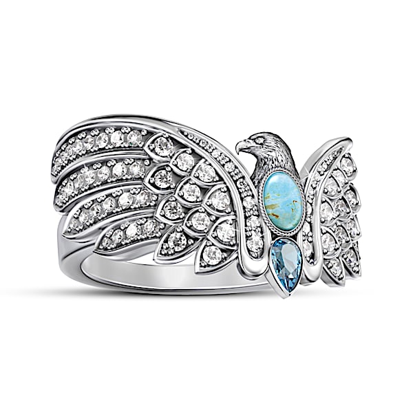 Legendary Beauty Genuine Turquoise And Topaz Eagle Ring