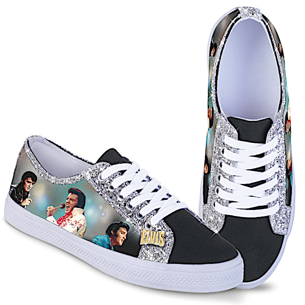 Elvis Women's Canvas Sneakers With Elvis Imagery And Glitter