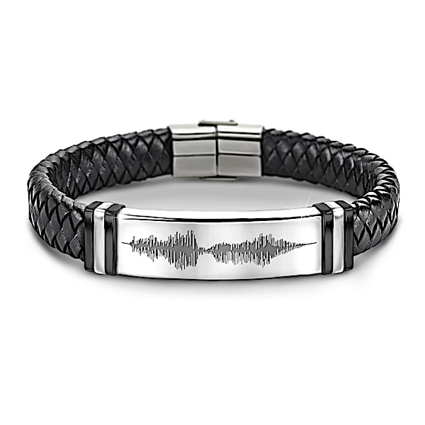 I Love You Sound Wave Design Leather Bracelet For Grandson
