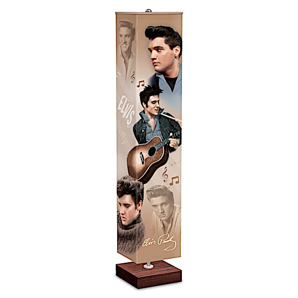 Elvis Presley Tribute Lamp With Art On 4-Sided Fabric Shade