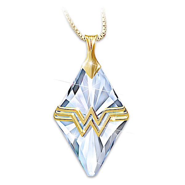 Wonder Woman 18K Gold-Plated Engraved Crystal Necklace