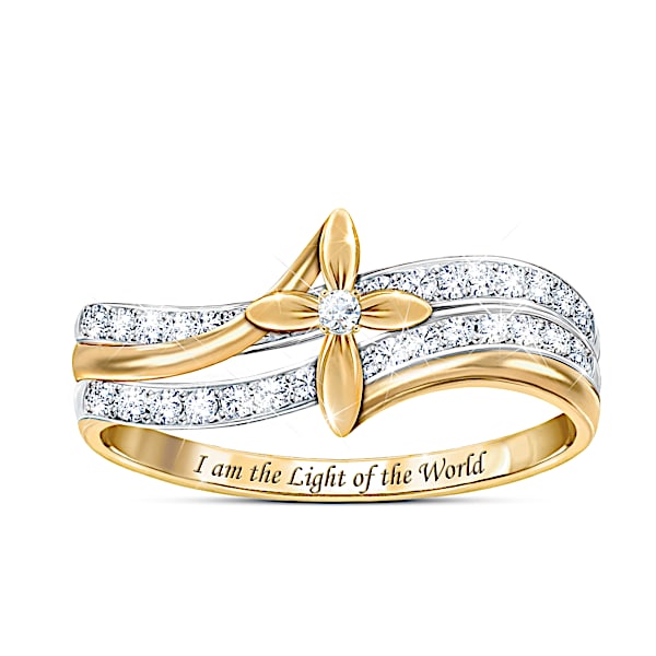Engraved God Is The Light 25-Diamond Cross Ring