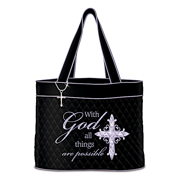 With God All Things Are Possible Tote Bag With Cross Charm
