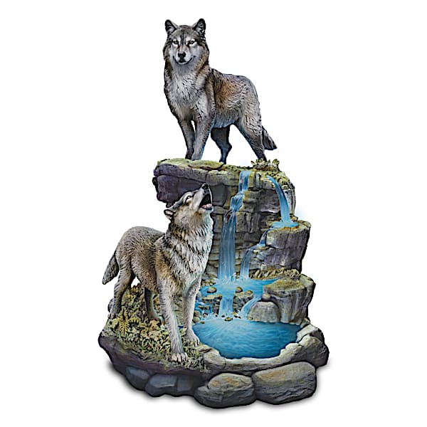 Al Agnew Majestic Encounter Illuminated Wolf Sculpture