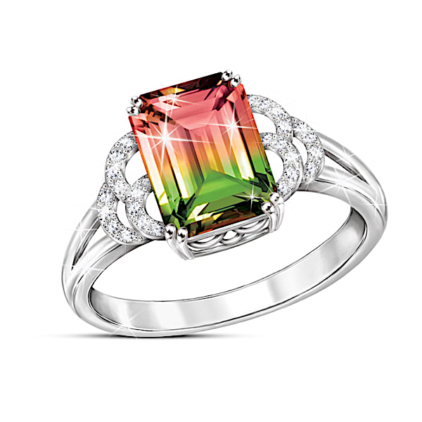 Simulated Watermelon Tourmaline & Simulated Diamond Ring