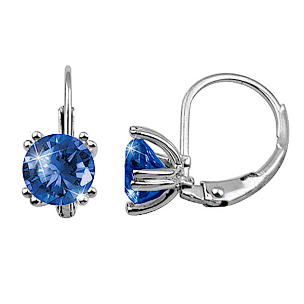 Solid Sterling Silver Simulated Sapphire Earrings
