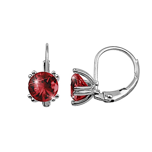 Solid Sterling Silver Red Simulated Diamond Earrings